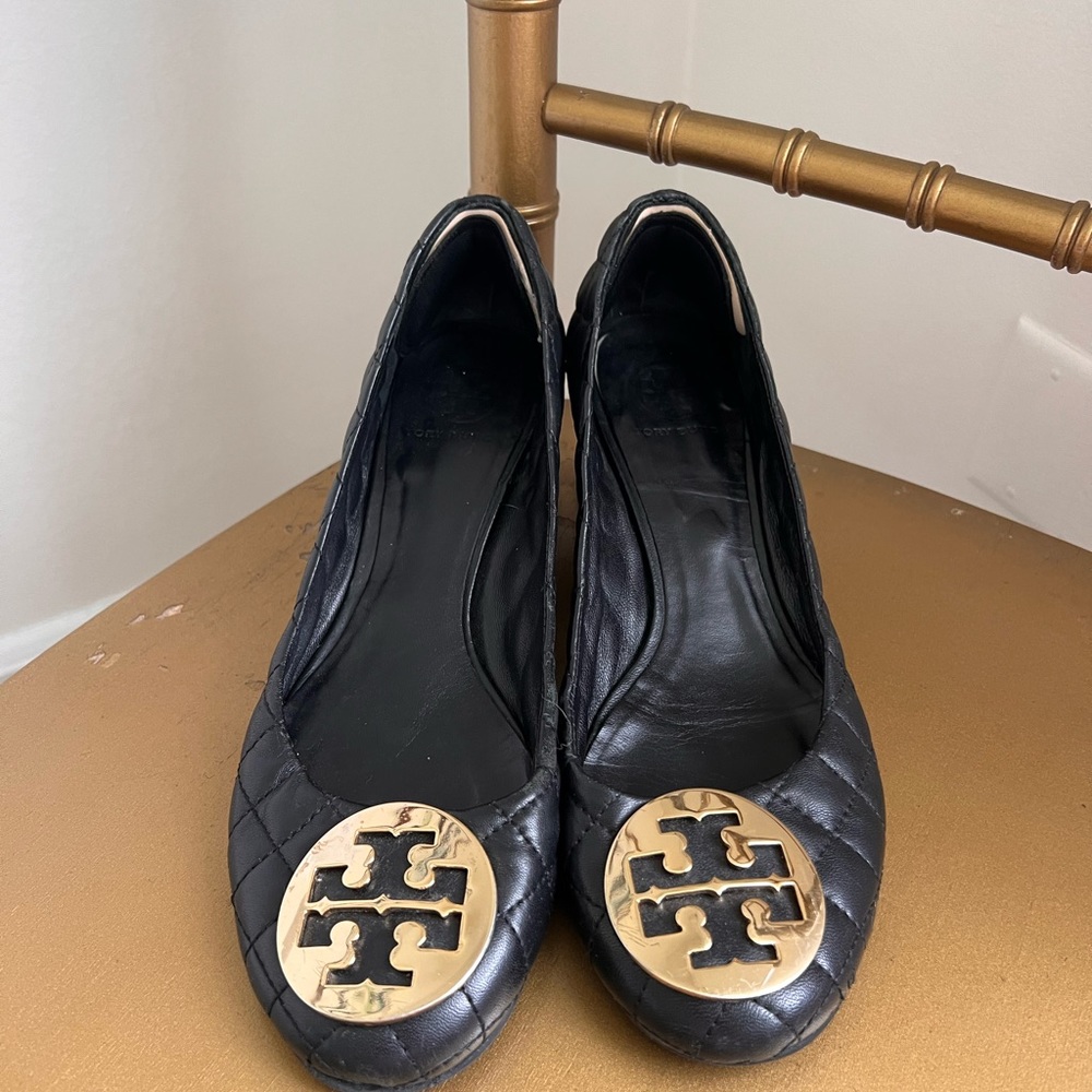 Tory Burch quilted black leather heels